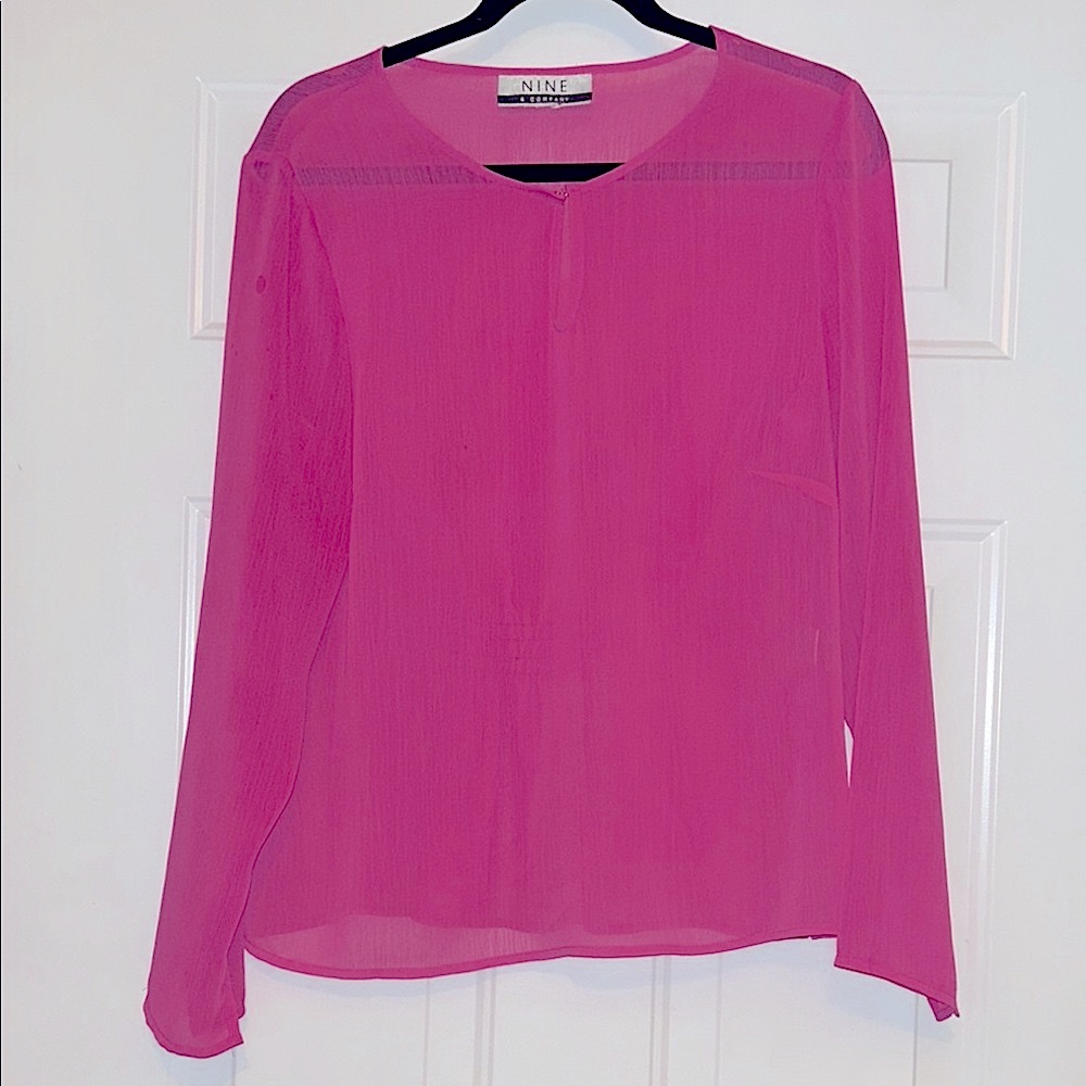 Nine & Company Women's Sheer Top M Pink Career Date Night Barbie Minimalist
